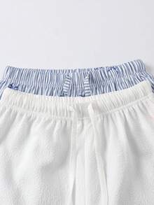 Casuvi Kids 2件套少女休闲条纹宽松短裤，适合春夏海滩、度假、居家穿着 - 藍白色 - 查看 7