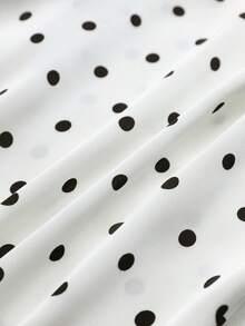 GlowEve 女士黑白立领不规则荷叶边波点蕾丝拼接优雅休闲通勤日常夏季新款女式衬衫/女式上衣 - 杏色 - 查看 3