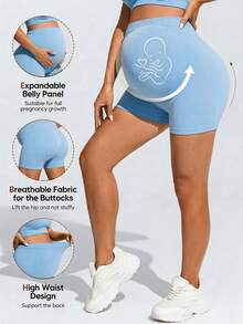SHEIN Pantalones cortos de maternidad de unicolor, versátiles para uso diario y deportivo - Celeste - Ver 1