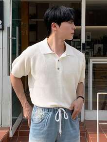 DAZY Men's White Polo Collar Knit Top - White - View 1