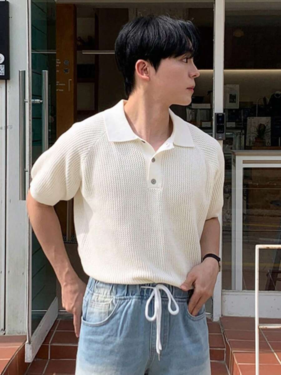 DAZY Men's White Polo Collar Knit Top - White - View 1