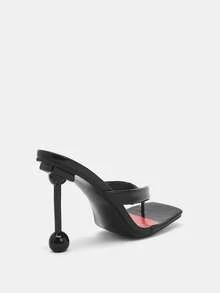 Glitzique Giày sandal cao gót hở gót màu đen họa tiết hình chóp dành cho nữ, sandal cao gót dự tiệc sang trọng. - màu đen - Xem 7
