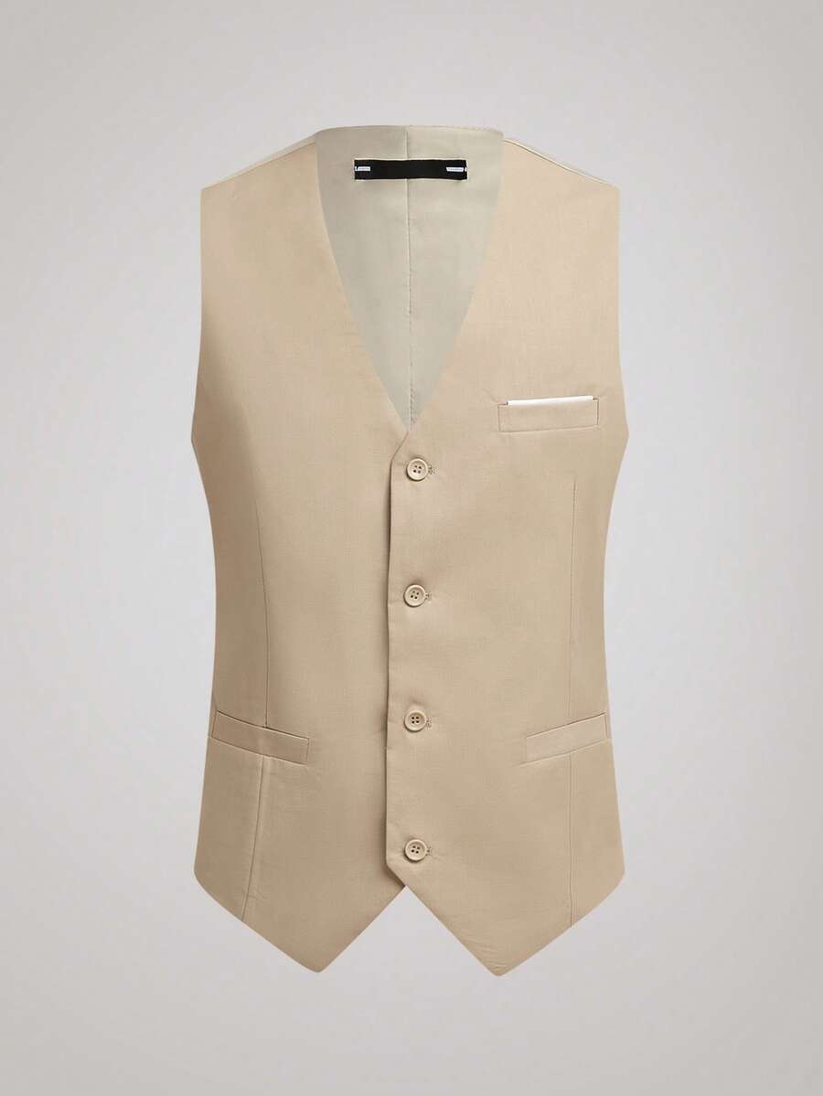 Officeau Áo vest nam trang trọng, túi rộng, màu trơn, phù hợp cho công sở, tiệc tùng, đám cưới và các dịp khác, màu sâm panh, cỡ XS-XXXL. - Rượu sâm banh - Xem 1