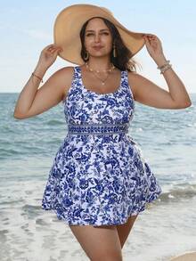 Swim Lushoire Baju Renang Tankini Motif Biru Ukuran Besar - MultiWarna - View 5