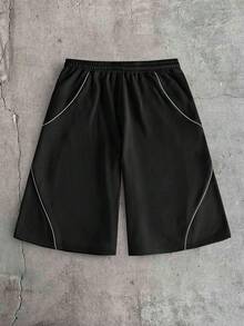 AXEPEAK Quần short nam dáng rộng, có dây rút ở eo và túi, kiểu dáng thường ngày. - màu đen - Xem 3