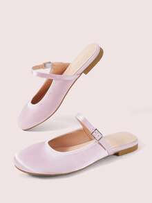 CUCCOO DOLLMOD Ladies Pink Satin Round Head With Flat Single Shoes, Gentle And Versatile Temperament, Outer Bag Head And Half Slippers - Pink satin - View 6
