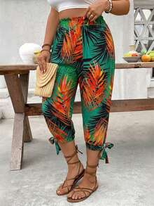 EMERY ROSE Plus Size High Waist Drawstring 7/8 Pants, Spring/Summer - Multicolor - View 5