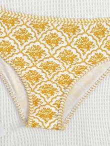 SHEIN Bộ bikini kẻ sọc cho bé gái tuổi teen: Thiết kế buộc cổ, họa tiết ngọt ngào, mở ra xu hướng thời trang biển mùa hè, phong cách giản dị thanh lịch, phù hợp cho bơi lội, kỳ nghỉ hè, bãi biển, hồ bơi, tiệc tùng mùa hè, kỳ nghỉ. - Màu vàng - Xem 5