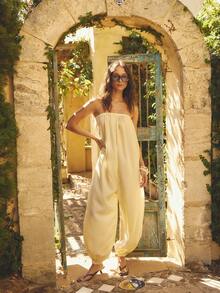 Aralina Áo khoác ngoài kẻ caro mỏng nhẹ, thích hợp cho mùa hè, xuân, đi biển, kỳ nghỉ, jumpsuit phồng. - Vàng nhạt - Xem 1
