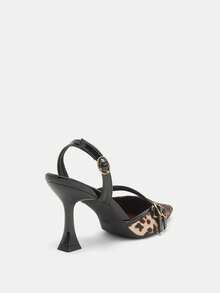 Glitzique Women's Black Patent Leather Leopard Print Stiletto Heel Pointed Toe Closed Toe High Heels, Elegant Formal Fashion Party Sexy Office Buckle Strap Pumps - Black - View 5