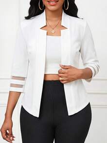 SHEIN Lady Women's Casual, Office, Commuting Mesh Patchwork 3/4 Sleeve Lightweight Blazer, Suitable For Spring, Summer, Autumn White Blazer - White - View 1