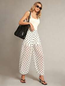 Hauture 高腰宽松波点灯笼裤，女士休闲裤，春夏款 - 白色 - 查看 4