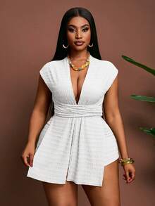 Slaydiva Women's White Summer Beach Two Pieces Set,Y2K Style Crop Top & Tight Shorts,Vacation Holiday Texture Fabric Waist Strap Design Suit - White - View 12