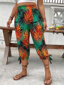 EMERY ROSE Plus Size High Waist Drawstring 7/8 Pants, Spring/Summer - Multicolor - View 6
