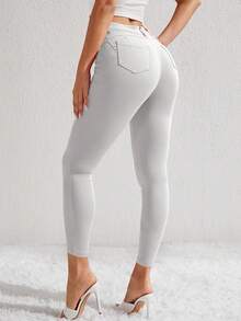 Selenza Women's Solid Color Casual Daily Denim Pants - Light Grey - View 2
