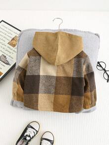 SHEIN Baby Boy/Girl Casual Plaid Patchwork Woven Cardigan Shacket - Khaki - View 6