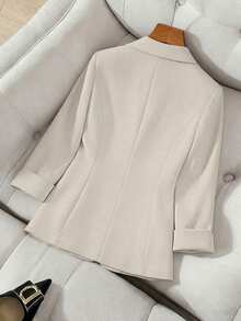 Franclia 女士纯色缺角领口袋办公通勤西装外套 - 杏色 - 查看 2