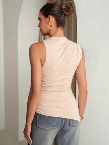 MaterniChic Maternity Summer Casual Solid Color Sleeveless Shirt - Apricot - View 2