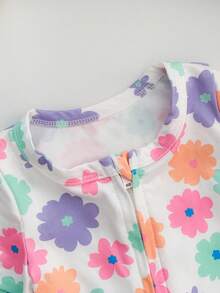 SHEIN 2件套新生女宝宝可爱碎花针织短袖连体衣 - 淡紫色 - 查看 8