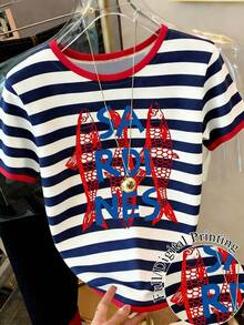 Resyla 夏季假期撞色条纹印花短袖T恤 - 彩色 - 查看 3