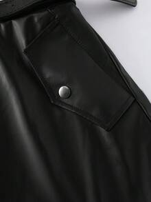 GlowEve CURVE Plus Size Women Elastic PU Leather Skirt, Elenzga Elegant For Commuting, With Belt - Black - View 6