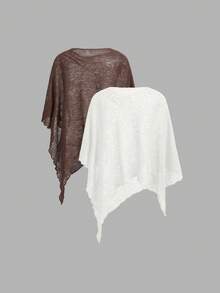 Aloruh 新款时尚杏色多功能针织提花镂空连体露背披肩领多穿度假风轻薄罩衫 - 彩色 - 查看 13