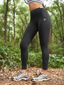 SHEIN In My Nature 女士休闲口袋户外修身裤，运动跑步健身 - 黑色 - 查看 5
