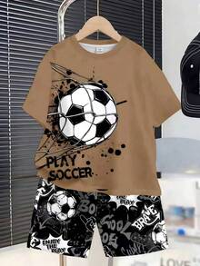 Tween Boy Summer Casual Short Sleeve T-Shirt And Shorts 2 Pieces Lounge Pajama Set Soccer Clothes Gym Clothes For Kids Sport Wear For Kids Soccer Jersey For Kids Boy Clothes - Multicolor - View 1