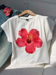 Comfortcana 2026新款夏季服装/夏季上衣/春季女装/冬季服装/节日服装/复活节/派对上衣/女士沙滩装/婚礼/母亲毕业礼服/优雅女士衬衫/休闲女士衬衫/女士度假装/女士运动装/女士社交衬衫/奢华/Y2K复古上衣/女士职业装/乡村音乐会服装/亮片/荷叶边上衣/女士印花T恤/白色上衣/3D立体花朵T恤 - 白色 - 查看 5