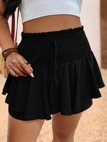 EMERY ROSE 大码休闲纯色短裤 - 黑色 - 查看 1