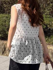 FRIFUL 女士V领纹理宽松无袖背心外套 - 白色 - 查看 3