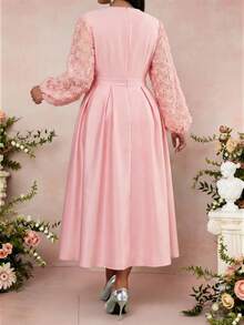 Fleurora Abito elegante da festa con fiori, in taglie comode, con maniche a lanterna e inserti in rete - Rosa antico - Visualizzare 2