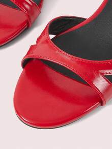 CUCCOO DOLLMOD Women Shoes Round Toe Short Heel Romantic Elegance Simple Red Women's Sandals - bright red - View 4