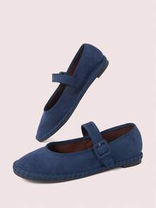 CUCCOO DOLLMOD 女士海军蓝时尚优雅绒面革经典舒适单带玛丽珍平底鞋 - 藏蓝色 - 查看 4