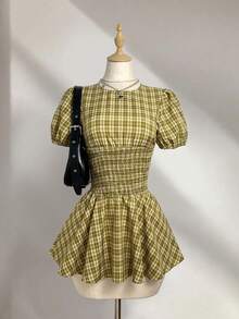 Sweetra Váy kẻ caro retro gợi cảm phong cách Y2K, váy đi nghỉ mát, váy sinh viên theo phong cách văn hóa phụ. - Nhiều màu - Xem 3
