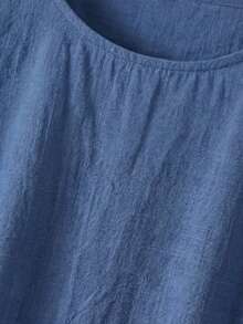 EMERY ROSE Women's Casual Solid Color Linen-Like Shirt, Spring/Summer Carnival Royal Blue Blouse Summer Casual Tops Blue Summer Top Royal Blue Top Women Blue Blouse For Women,Casual - Blue - View 3