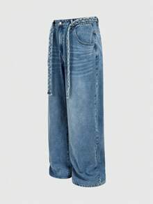Street Life Quần jean denim xanh bạc màu rách rưới dành cho nam - Màu xanh lam - Xem 11