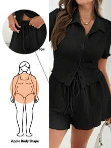 SHEIN Essnce 大码夏季两件套，夏季两件套短裤套装，返校季少女服装，女士两件套演唱会女装Y2K套装，两件套，女士休闲度假两件套薄荷绿套装 - 黑色 - 查看 1