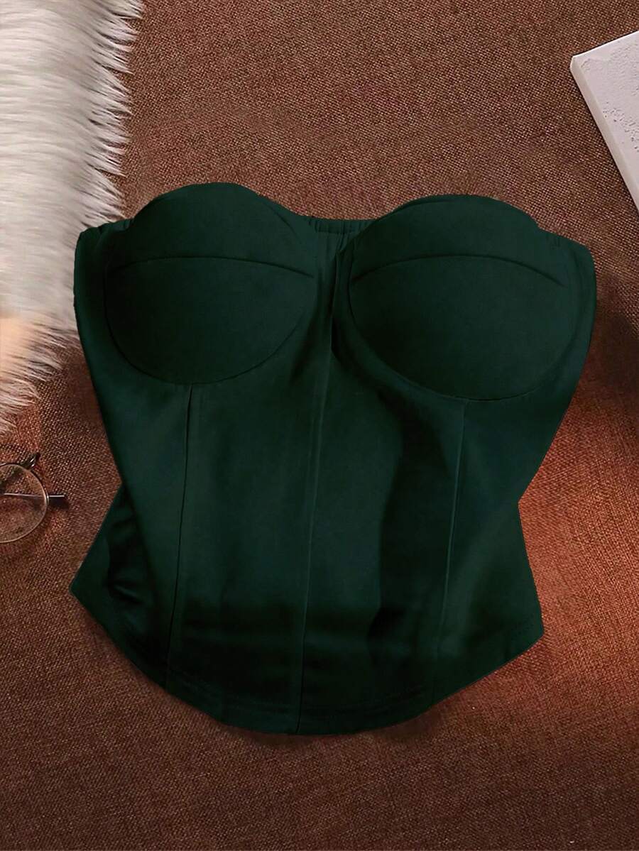 GlowEve CURVE Plus Size Solid Color Off-Shoulder Cropped Casual Versatile Tank Top For Women - Dark Green - View 1