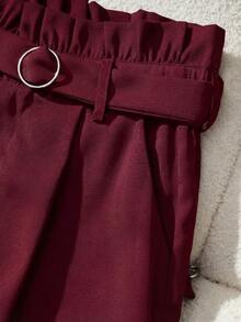 Franclia Women's High Cinched Waist Straight Leg Pants,Autumn/Winter Wide Leg Belt Pants,Burgundy,Summer,Elegant,Office Korean Style High Waist Trousers - Burgundy - View 3