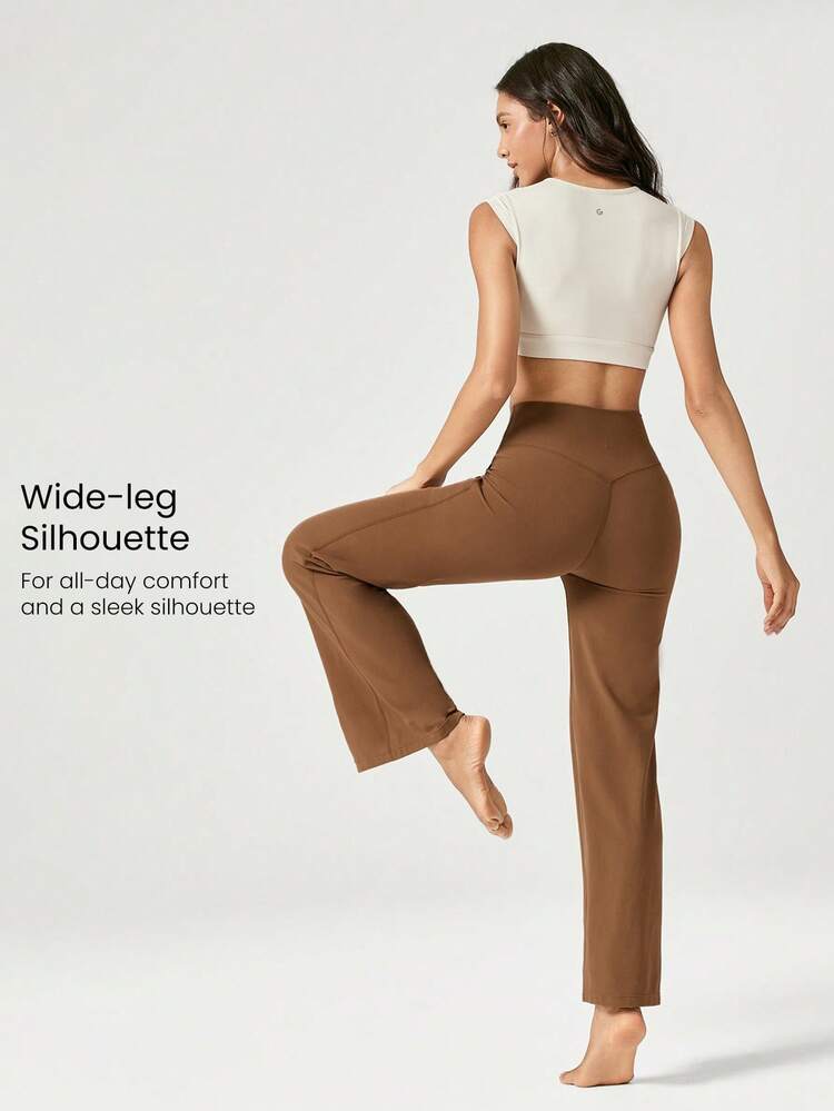Pantalones de pernera ancha con abertura lateral y cintura extra alta FeatherFit™, con bolsillos laterales, para yoga de bajo impacto y uso diario