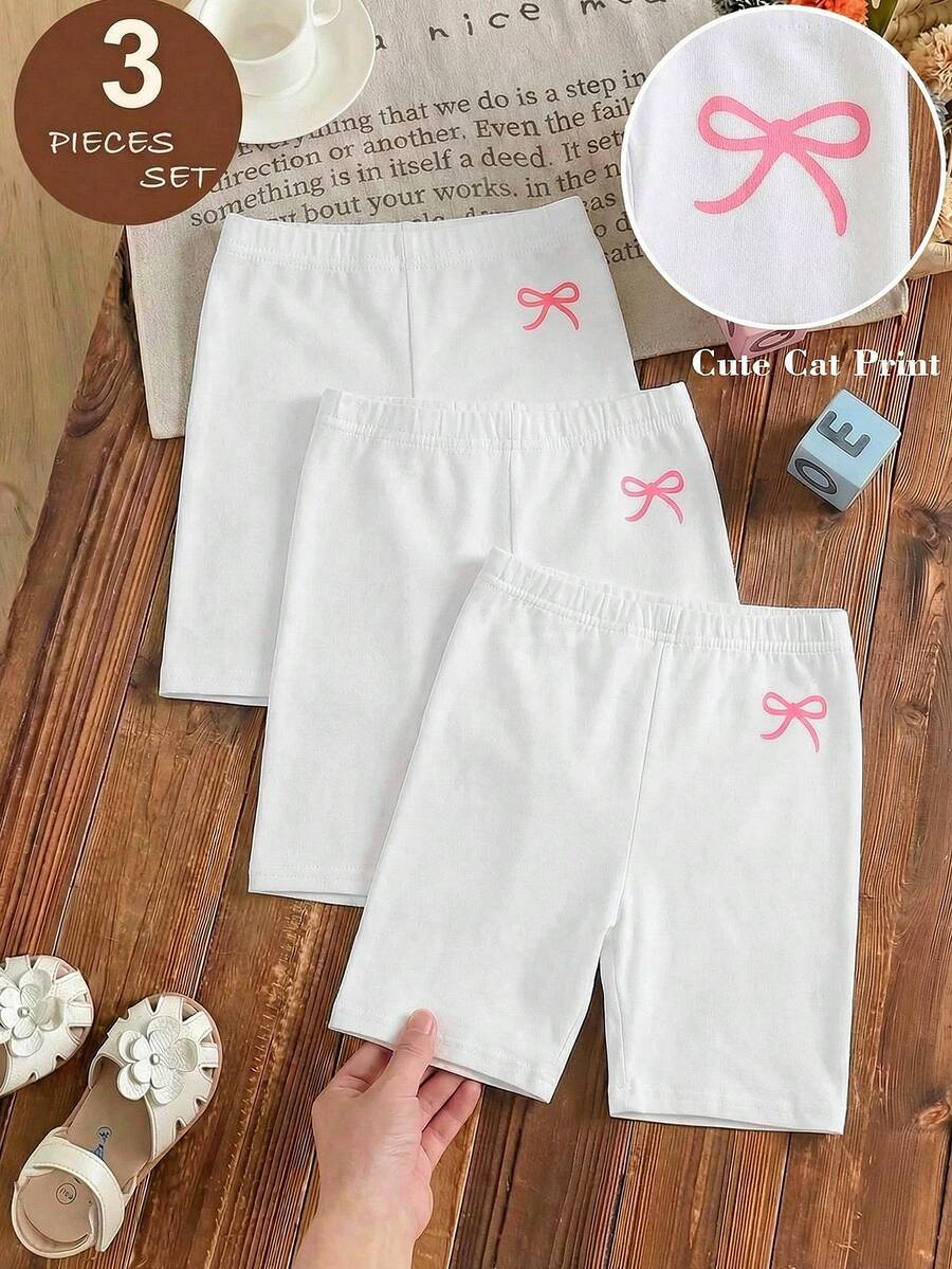 SHEIN 3 pièces Short cycliste élastique taille unicolore pour jeune fille, short pour filles - Multicolore - Voir 1