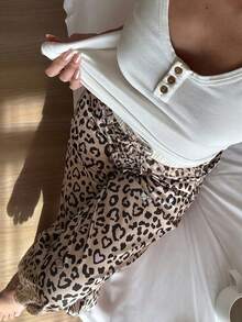 Dazy Kids 少女豹纹抽绳直筒休闲裤 - 卡其色 - 查看 3