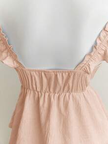 Elamini Áo hai dây croptop cổ thấp hở lưng gợi cảm viền bèo nhún màu xanh dương của cô nàng Mori Girl - Màu Hồng  San hô - Xem 5