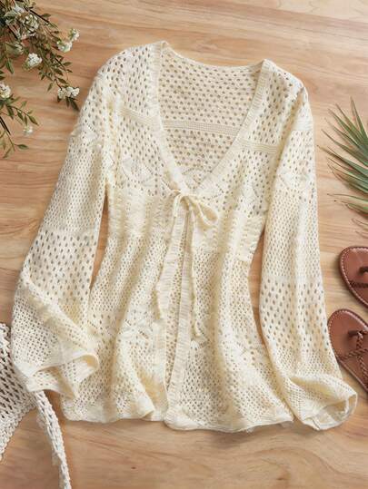 Breezaya Áo khoác cardigan dệt kim khoét lỗ thoải mái dành cho nữ, thích hợp cho kỳ nghỉ