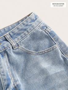 SHEIN EZwear Quần short denim cạp cao, gấu quần xắn, dành cho nữ, mùa hè. - Màu xanh lam - Xem 5