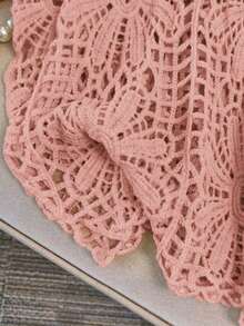 GlowEve CURVE Suéter de punto con cuello redondo, estampado floral y diseño hueco, de unicolor, para mujer talla grande, para primavera/verano - Rosa - Ver 5