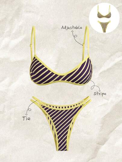 Elavelle Bộ bikini hai mảnh in họa tiết ngẫu nhiên dành cho nữ, thích hợp cho mùa xuân/hè.