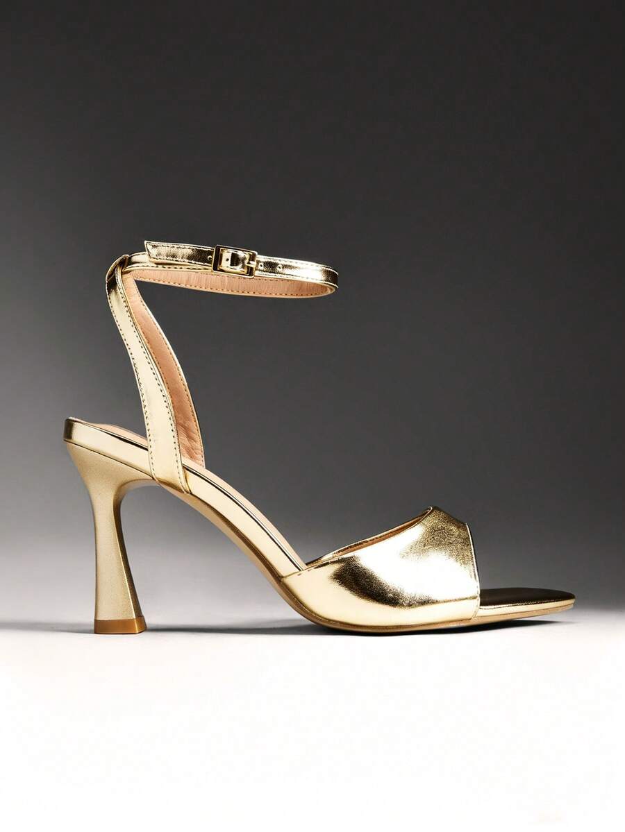 SHUZIA Giày sandal cao gót quai ngang mắt cá chân tối giản thanh lịch dành cho nữ - Vàng - Xem 1