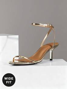 SHUZIA 女士宽楦优雅踝带金属细高跟凉鞋 - 金色 - 查看 4